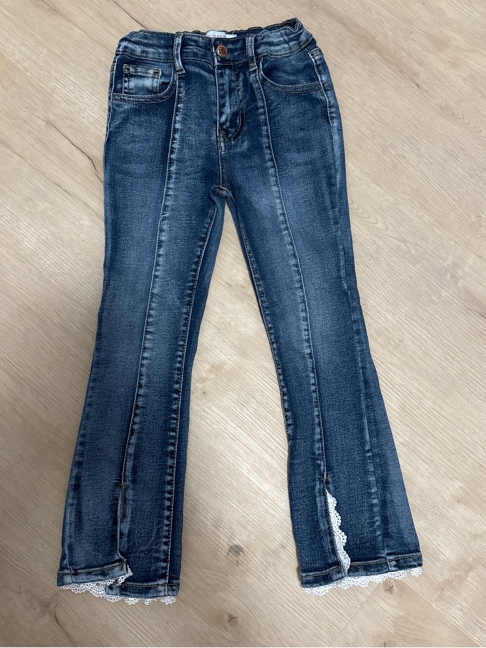 Girls' Dark Blue Lace-Trim Flare Jeans - Brand Unspecified